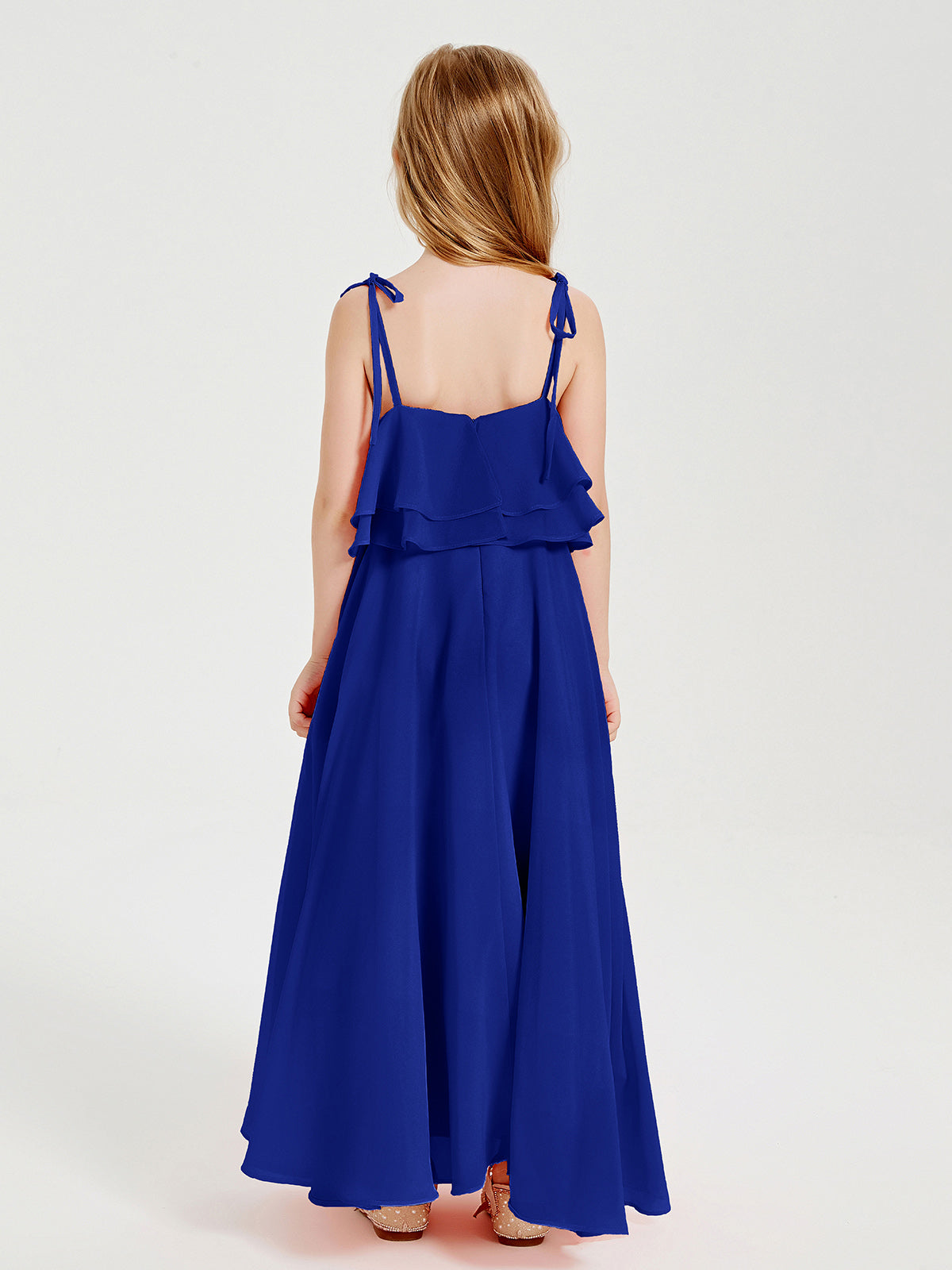 Chiffon Junior Bridesmaid Dresses Long Cascading Skirt Royal Blue